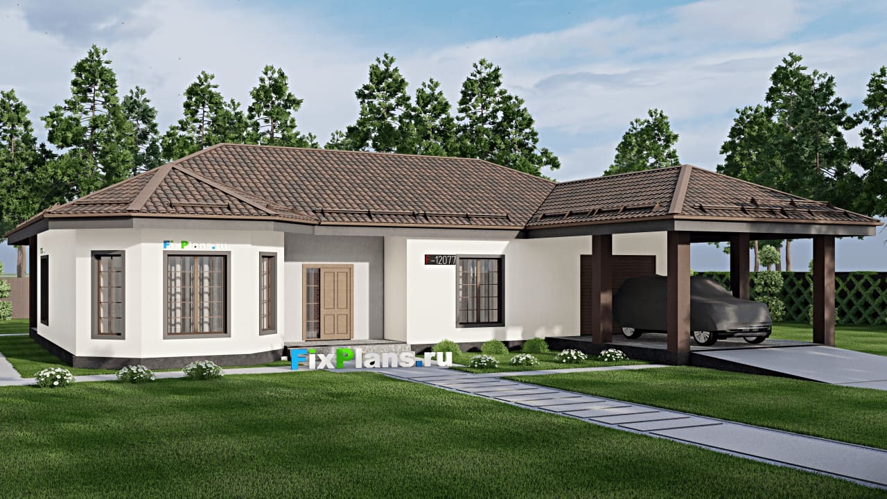 Одноэтажный дом F-12077 — фасад