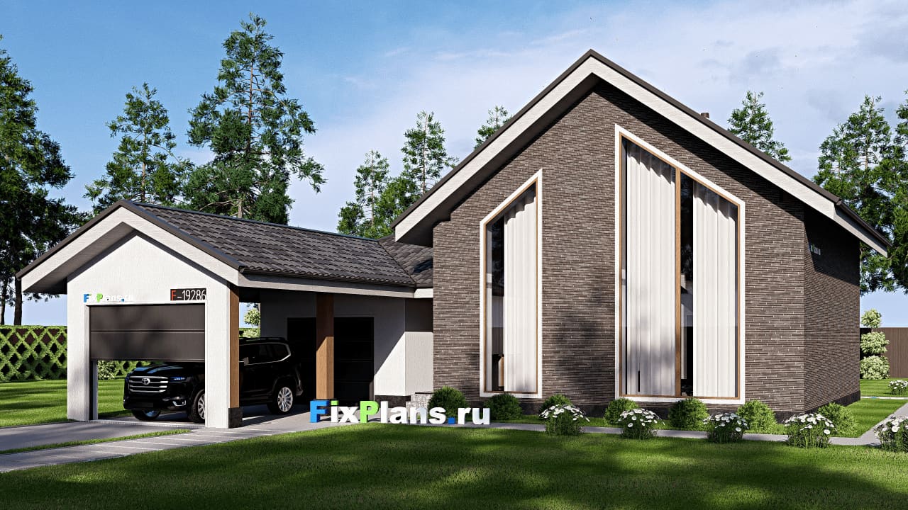 Одноэтажный дом с мансардой  F-19286 — фасад