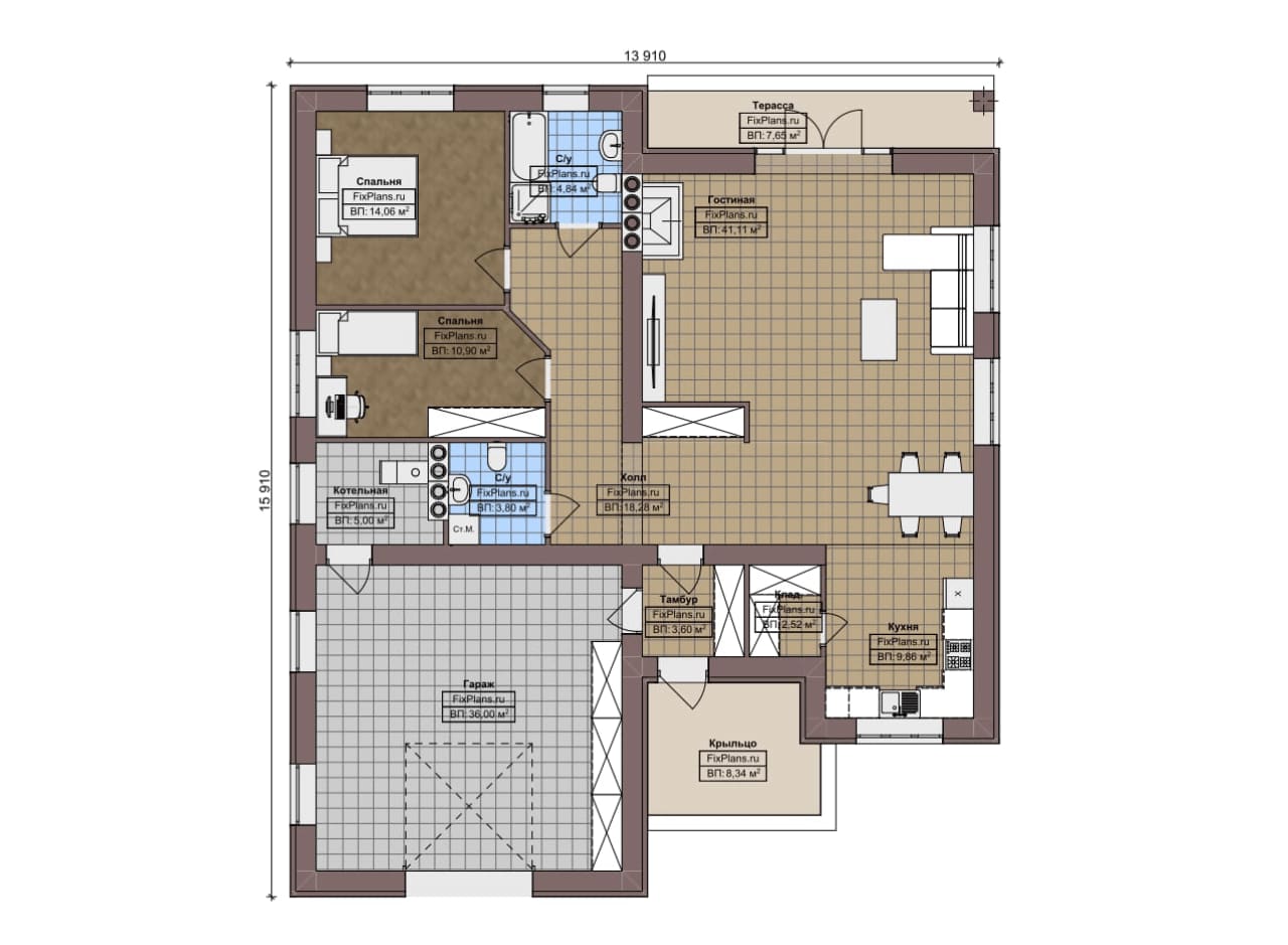 Планировка Одноэтажный дом F-8009