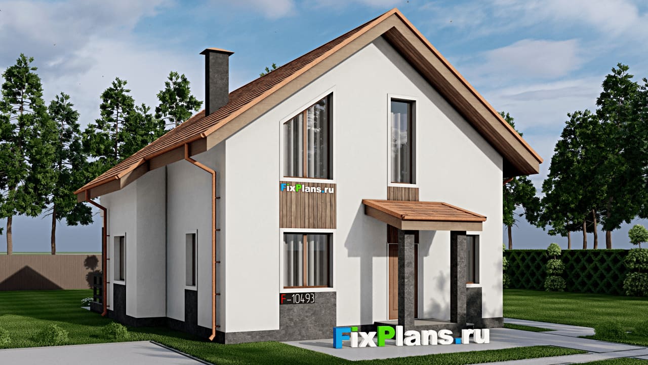 Одноэтажный дом с мансардой  F-10493 — фасад