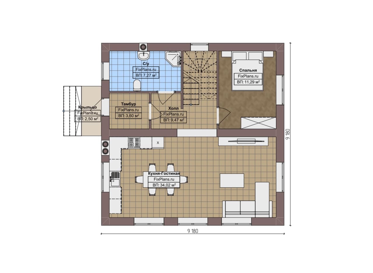 Планировка Одноэтажный дом с мансардой  F-4022